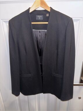 Tahari Black Open-Front Collarless Blazer